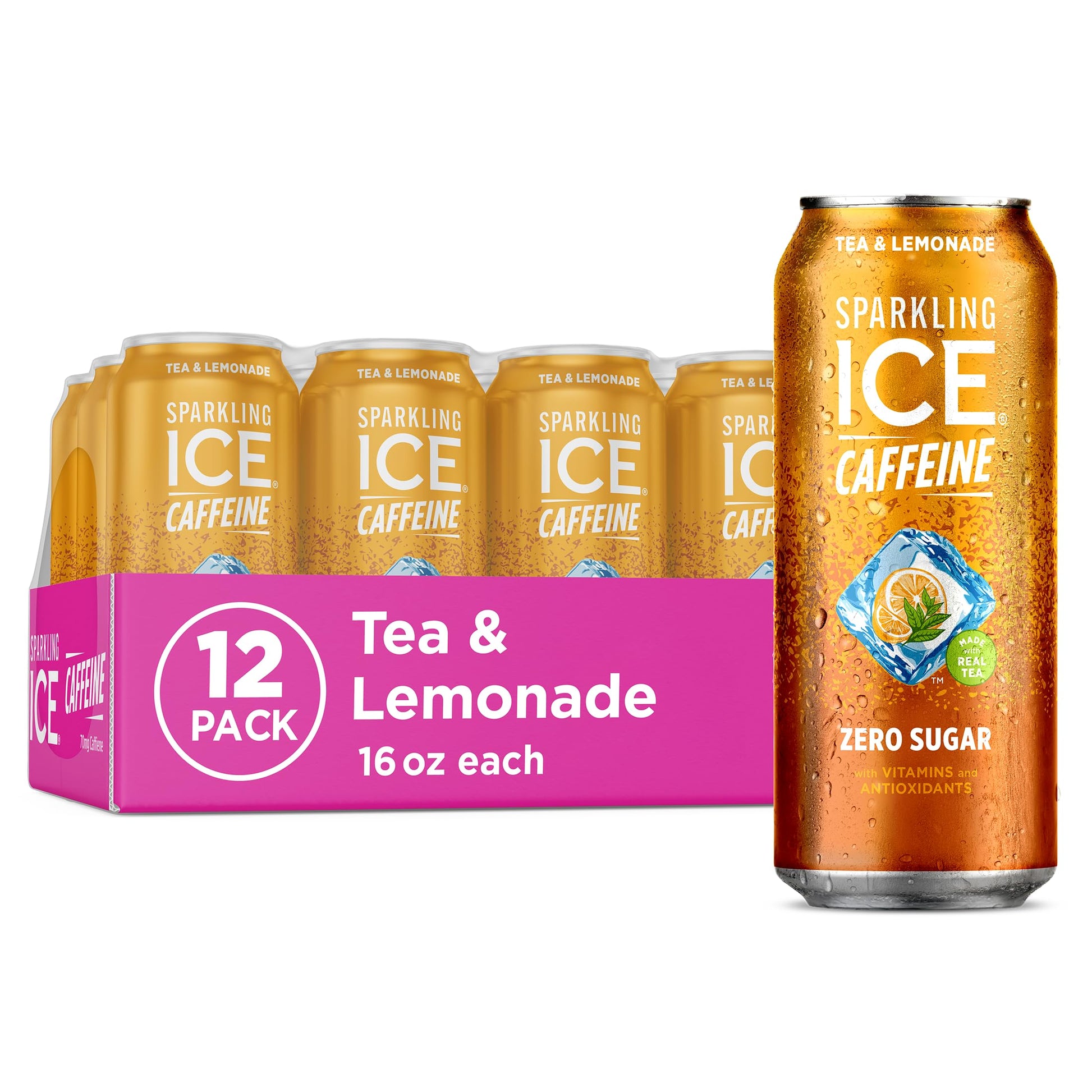 Sparkling Ice Caffeine Black Raspberry Sparkling Water for Remote Work Midday Boost, Low Calorie Sparkling Water for the Desk