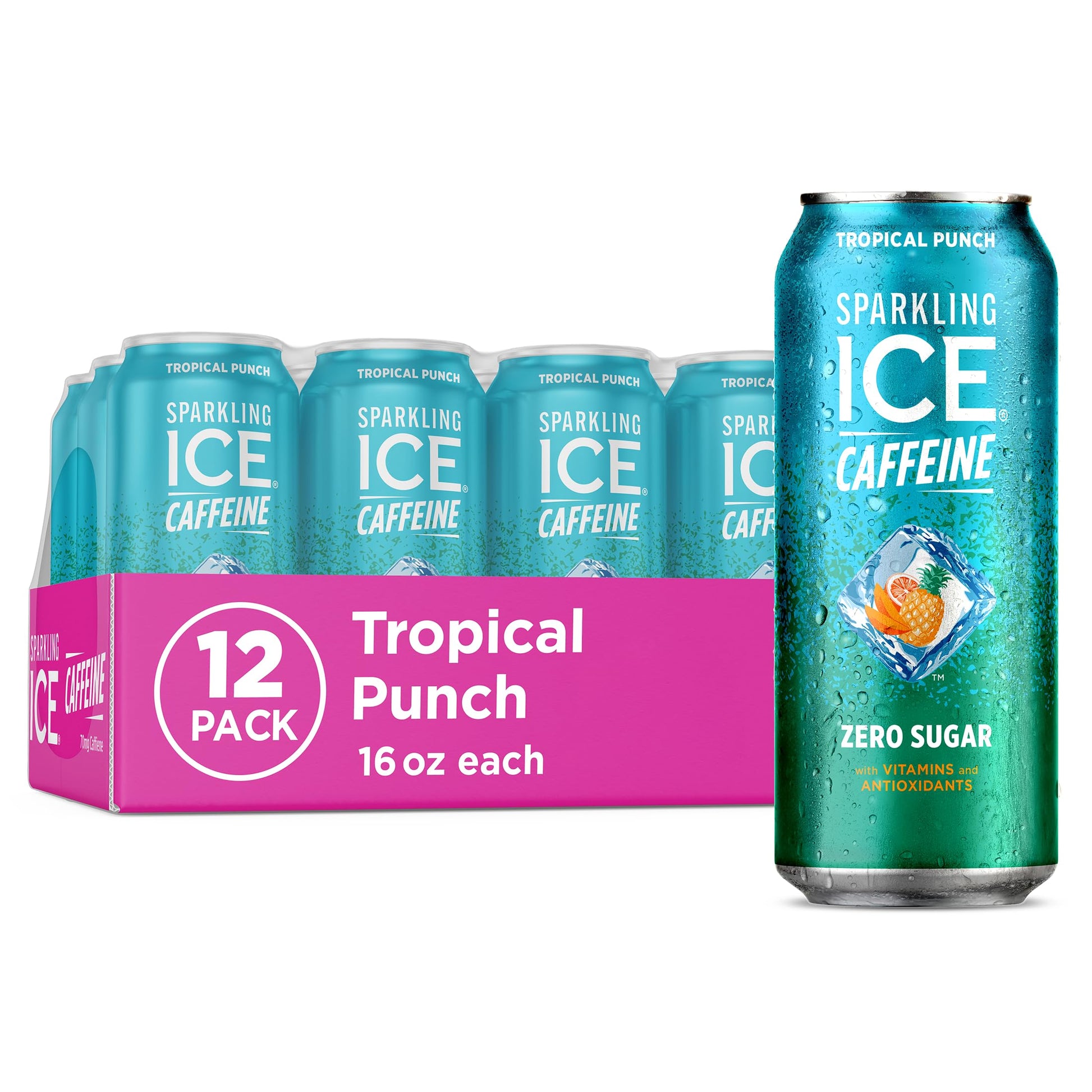 Sparkling Ice Caffeine Black Raspberry Sparkling Water for Remote Work Midday Boost, Low Calorie Sparkling Water for the Desk