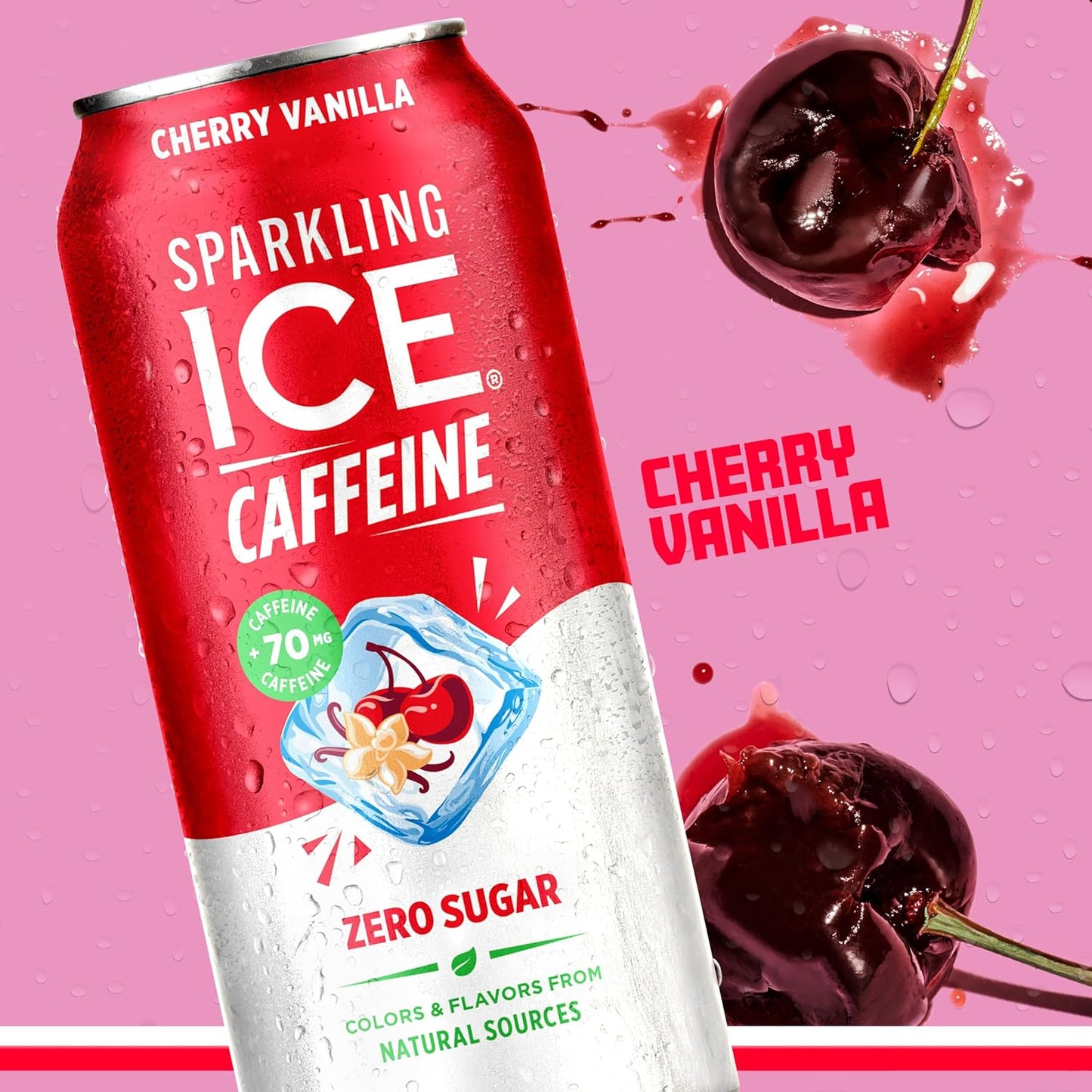 Sparkling Ice Caffeine Black Raspberry Sparkling Water for Self-Care Rituals, Zero Sugar Afternoon Pick-Me-Up with Vitamins