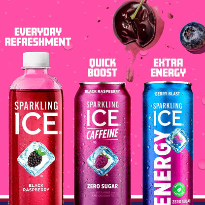 Sparkling Ice Energy Variety Pack – Jitter-Free Afternoon Focus Boost for Home Office, 160mg Caffeine with L-Theanine