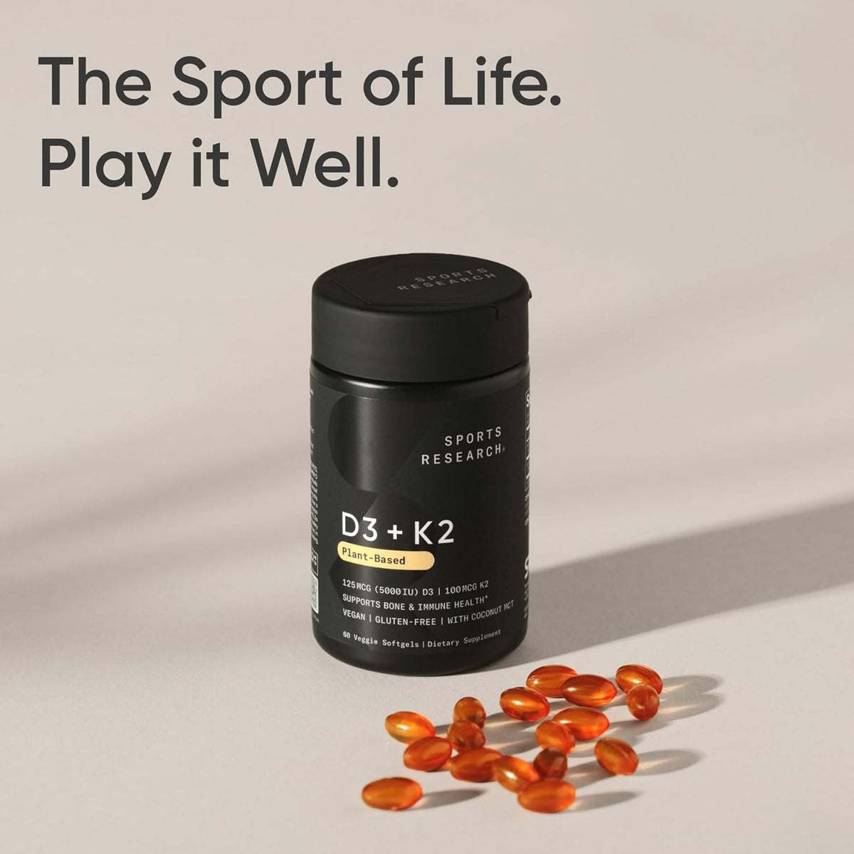 Sports Research Vegan D3 + K2 for Travel Wellness Kit and Open-Air Patio Lifestyle Supplement