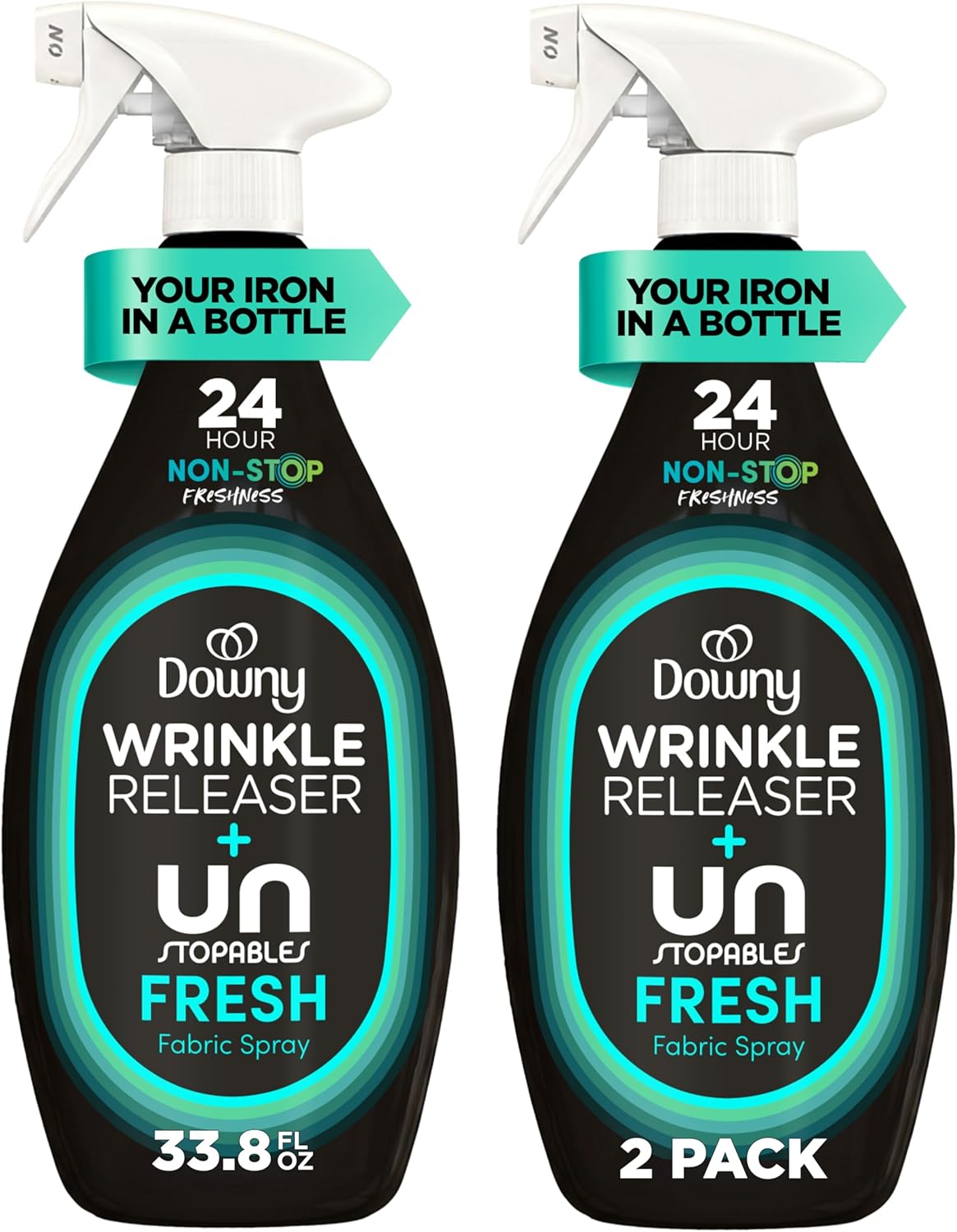 spray-and-smooth three-step application (spray, tug, smooth) with no iron required