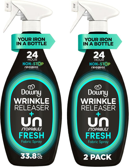spray-and-smooth three-step application (spray, tug, smooth) with no iron required
