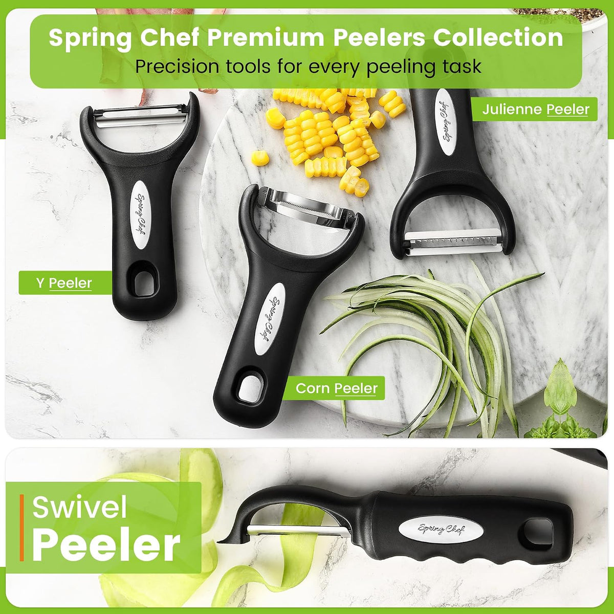 Spring Chef 2-Piece Vegetable Peeler Set – Practical Housewarming Gift for New Home Cooks, Potato & Fruit Peeler with Soft Grip Handles