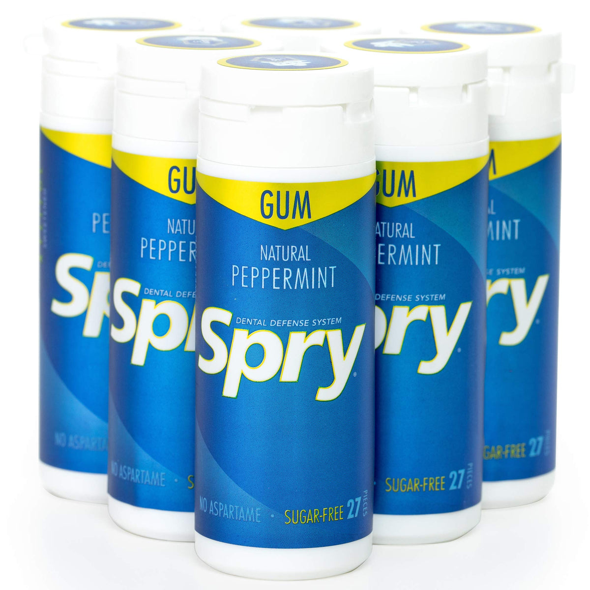 Spry Fresh Natural Xylitol Chewing Gum Dental Defense System - Aspartame-Free, Sugar-Free, Non-GMO, Gluten-Free (Peppermint, 27 Count - Pack of 6)