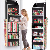 Lifewit Over Door Wrapping Paper Organizer – Grey Bedroom Closet Decor with 3 Removable Drawers for Christmas Wrapping Storage