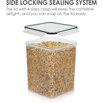stackable rectangular shape (7.5" x 7.5" x 9.1") for efficient pantry use