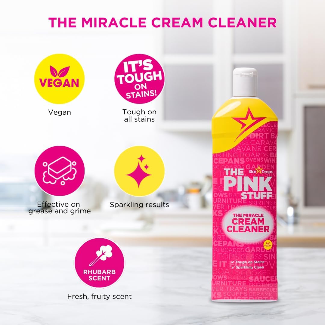 Stardrops The Pink Stuff Miracle Cream Cleaner for Family Kitchens and Bathrooms, Non-Abrasive and Chemical-Light Formula