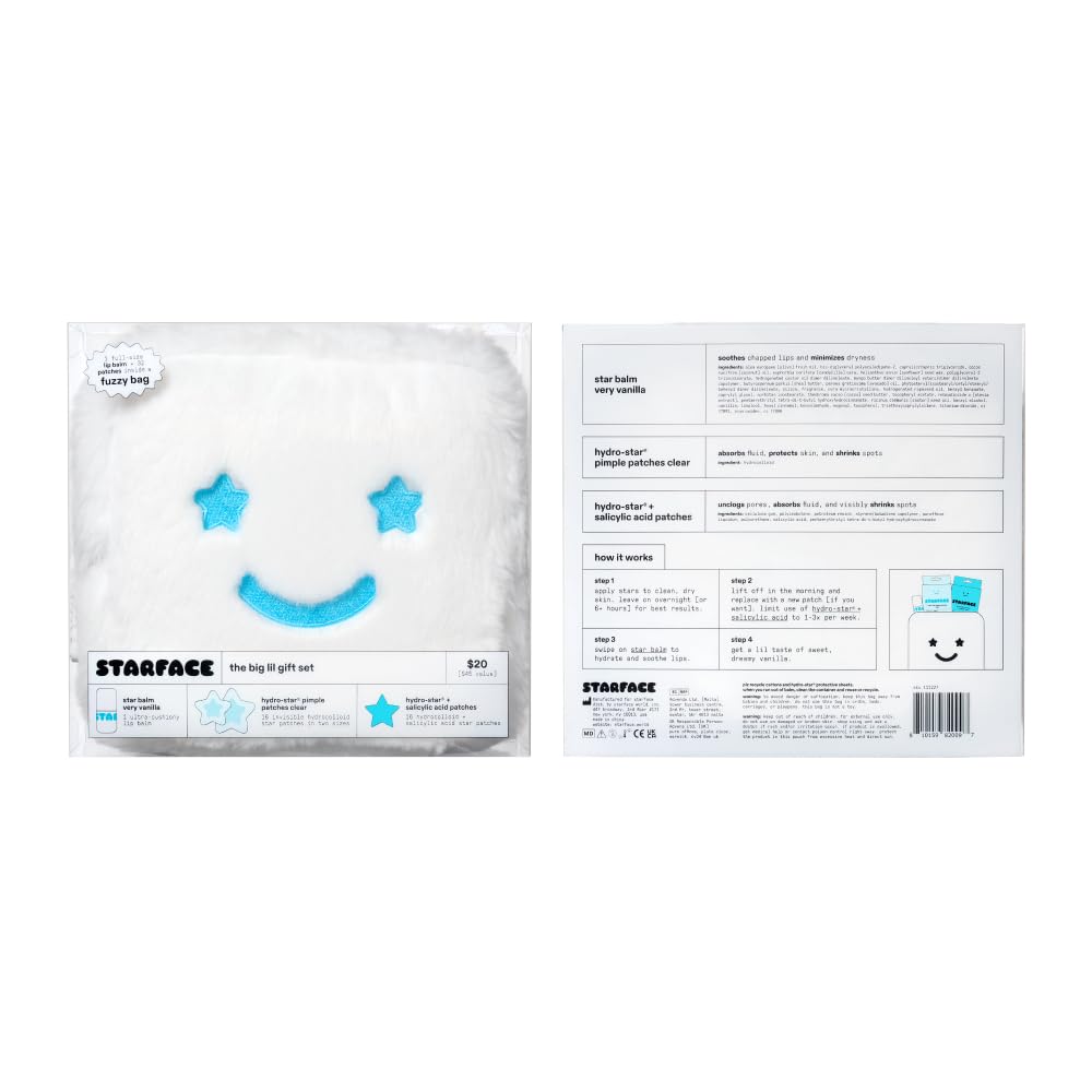 Starface Big Lil White Gift Set - Cute Birthday Skincare Gift for Her, Pimple Patches and Vanilla Lip Balm