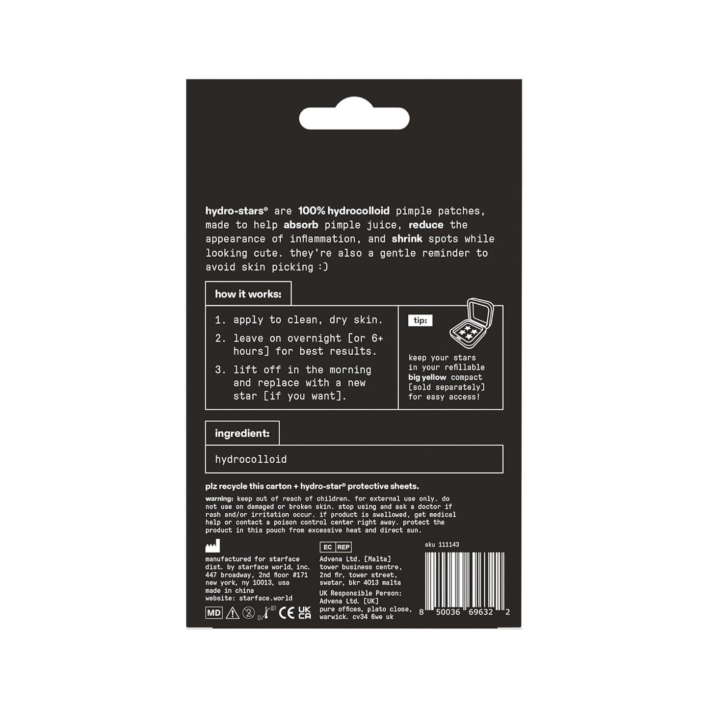 Starface Hydro-Star Black Pimple Patches – Overnight Spot Treatment for Mindful Evening Skincare Ritual