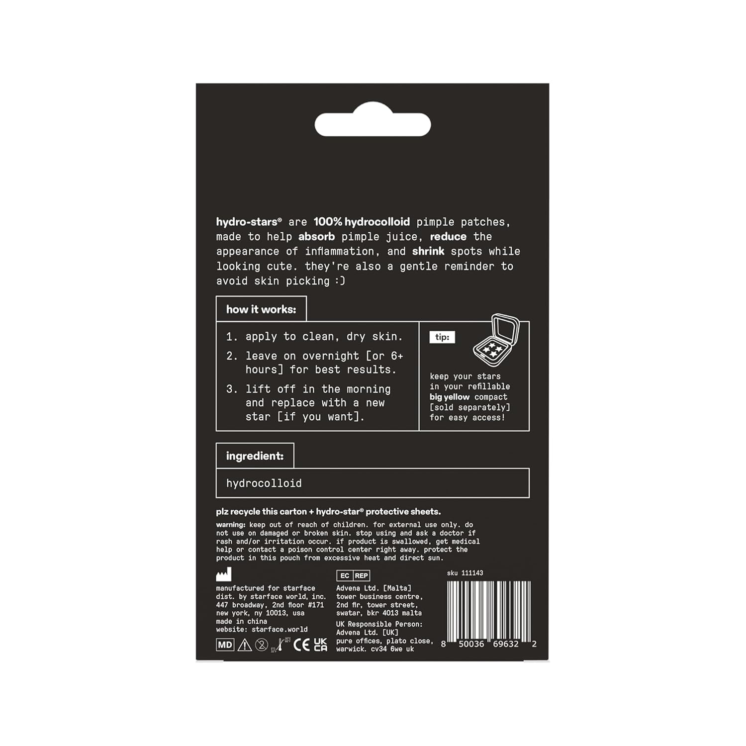 Starface Hydro-Star Black Pimple Patches – Overnight Spot Treatment for Mindful Evening Skincare Ritual