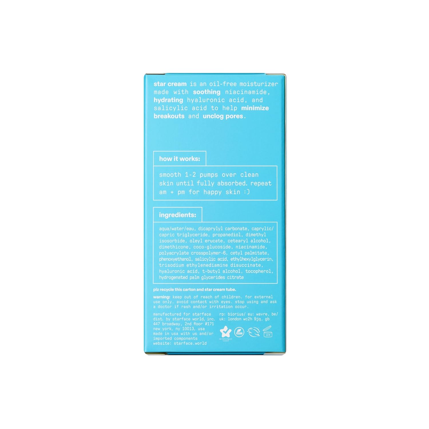 Starface Star Cream Salicylic Acid Moisturizer – Calming Nightly Skincare Ritual for Breakout-Prone and Sensitive Skin