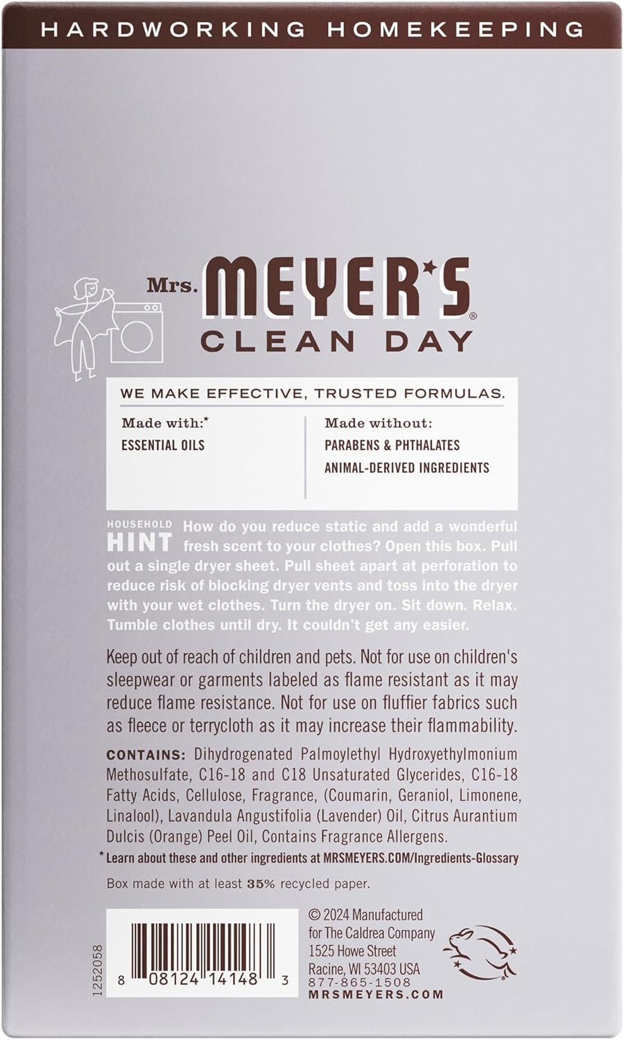 static reduction and fabric softening agents in each sheet