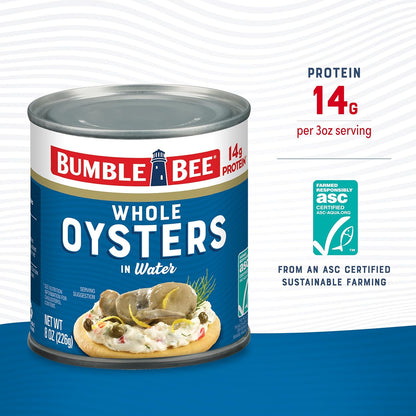 steamed, hand-shucked, and graded whole oysters packed in water and salt