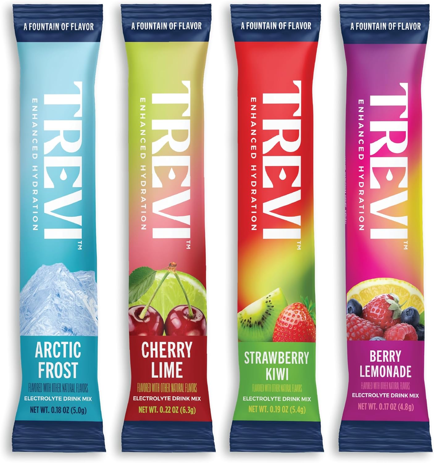 stick pack powder format, each designed for 16oz (full flavor) or 32oz (subtle) water