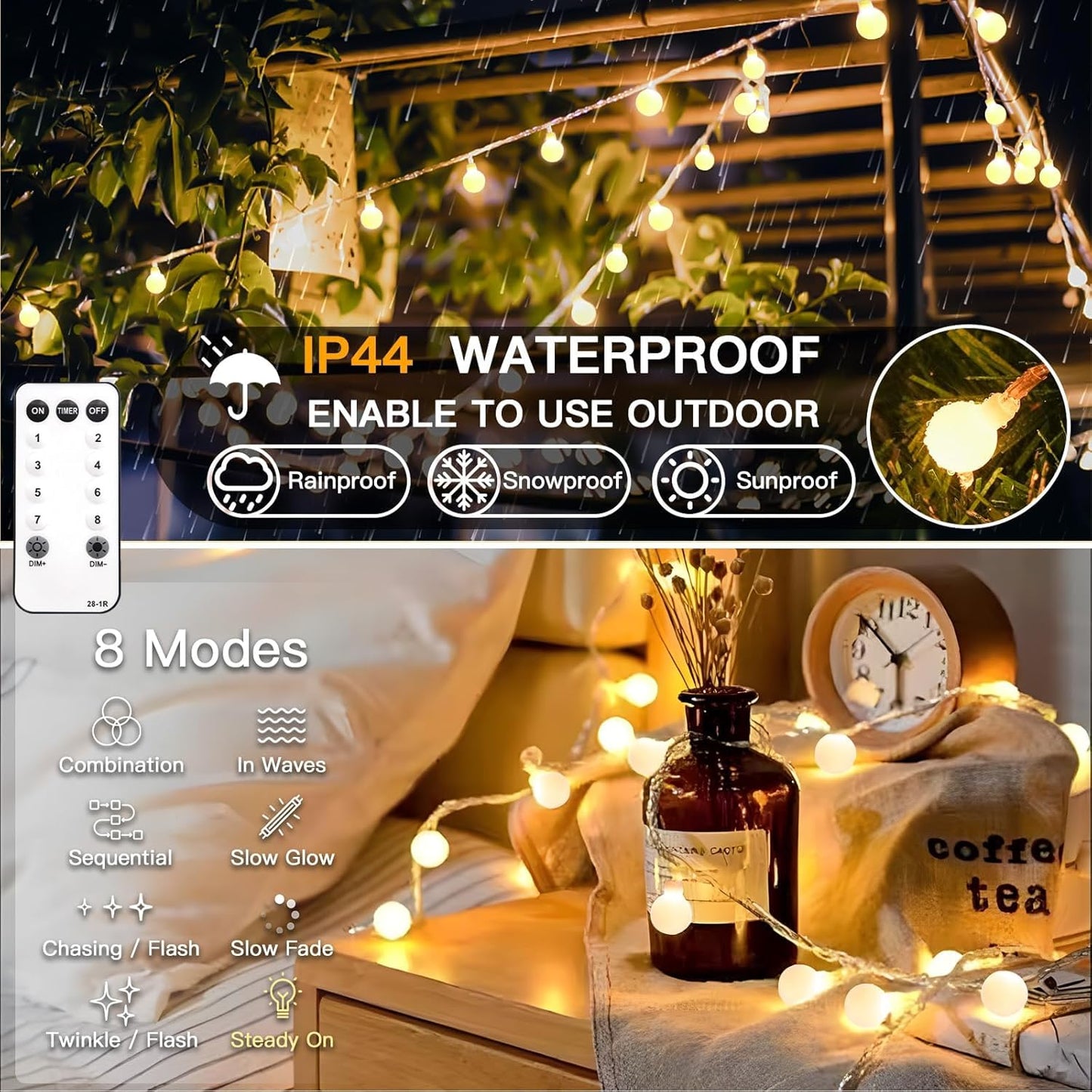 suddus 2700K Warm White Globe String Lights – Calming Bedtime Reading Light with 6hr Auto Timer for Nightly Wind-Down