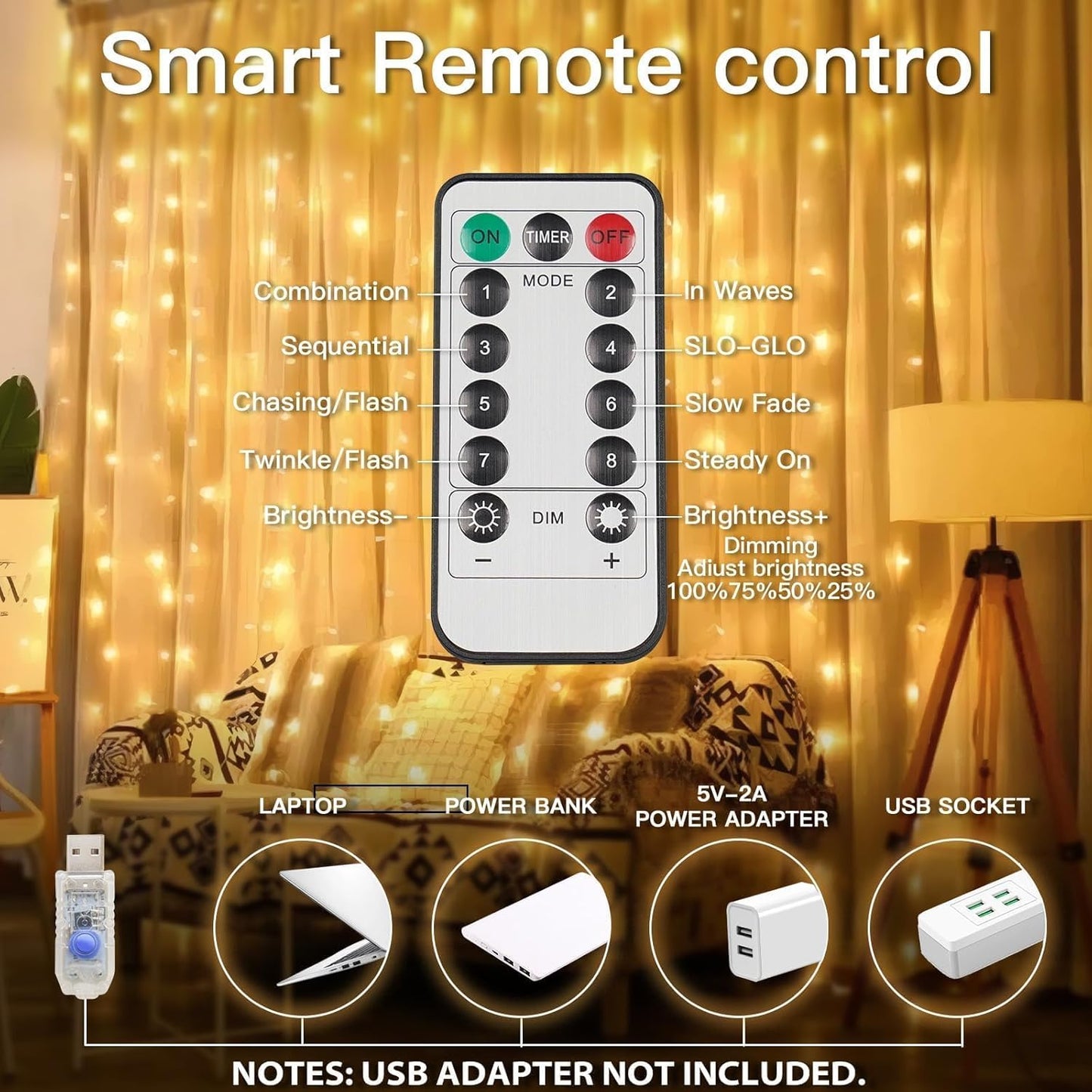 suddus Curtain Lights for Relaxation and Wind-Down Rituals – 200 LED Warm White Ambient Glow with Dimmable Timer