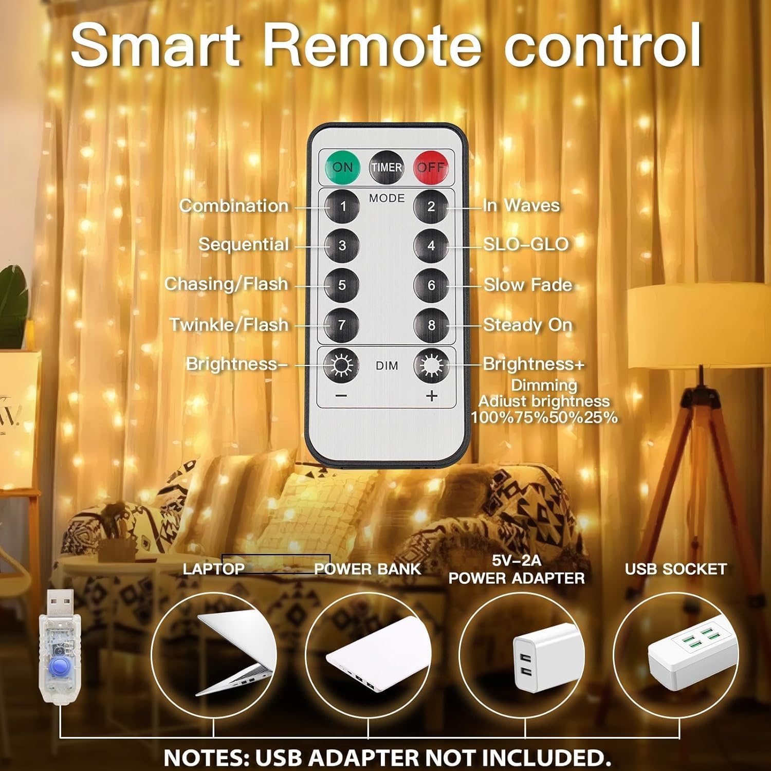 suddus Curtain Lights for Relaxation and Wind-Down Rituals – 200 LED Warm White Ambient Glow with Dimmable Timer