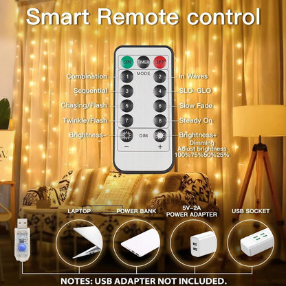 suddus Curtain Lights for Relaxation and Wind-Down Rituals – 200 LED Warm White Ambient Glow with Dimmable Timer