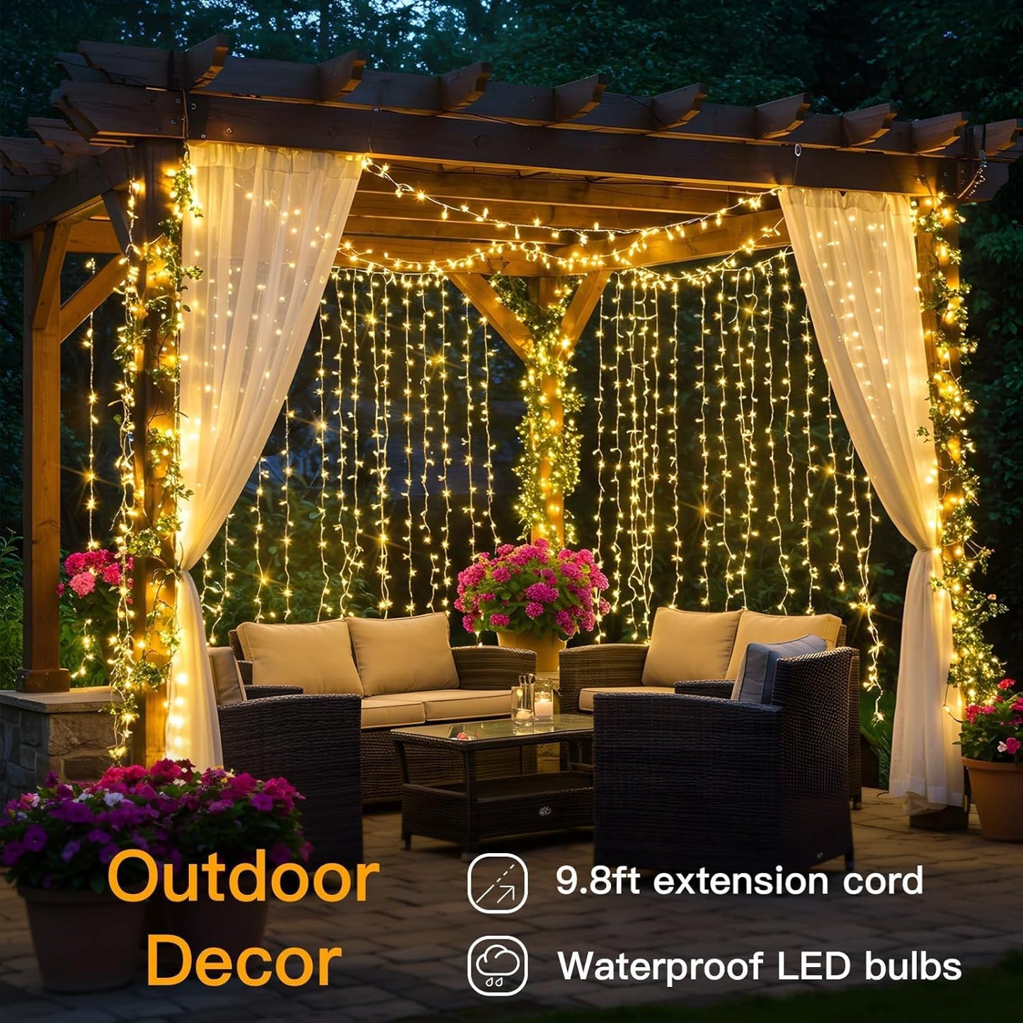 suddus Curtain Lights for Relaxation and Wind-Down Rituals – 200 LED Warm White Ambient Glow with Dimmable Timer