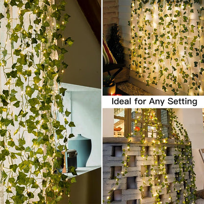 suddus Fairy Lights with Vines – Ambient Living Room Wall Decor, 6.5ft x 6.5ft Pre-Strung Ivy String Lights, USB or Plug-In