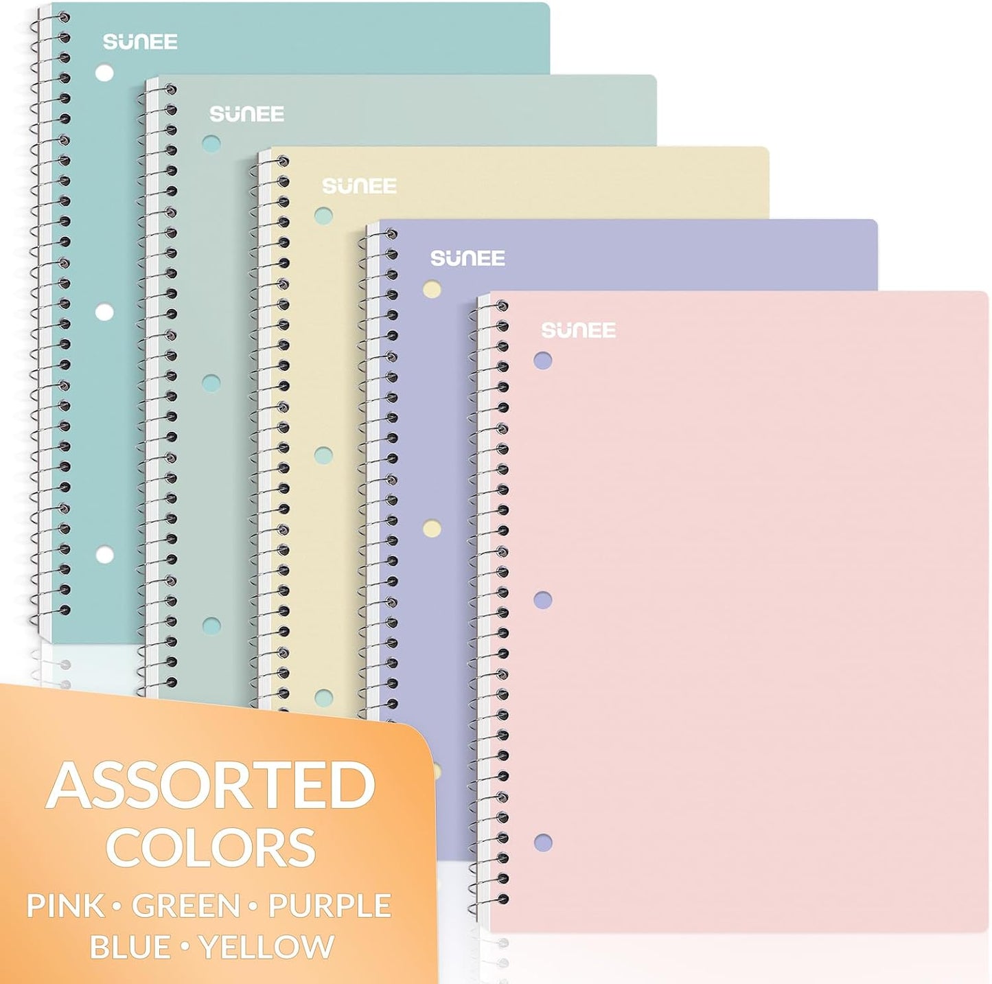 SUNEE 1-Subject Spiral Notebooks – Understated Coil Lock Notebooks for Streamlined Note Taking, Pastel Pack