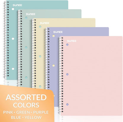 SUNEE 1-Subject Spiral Notebooks – Understated Coil Lock Notebooks for Streamlined Note Taking, Pastel Pack