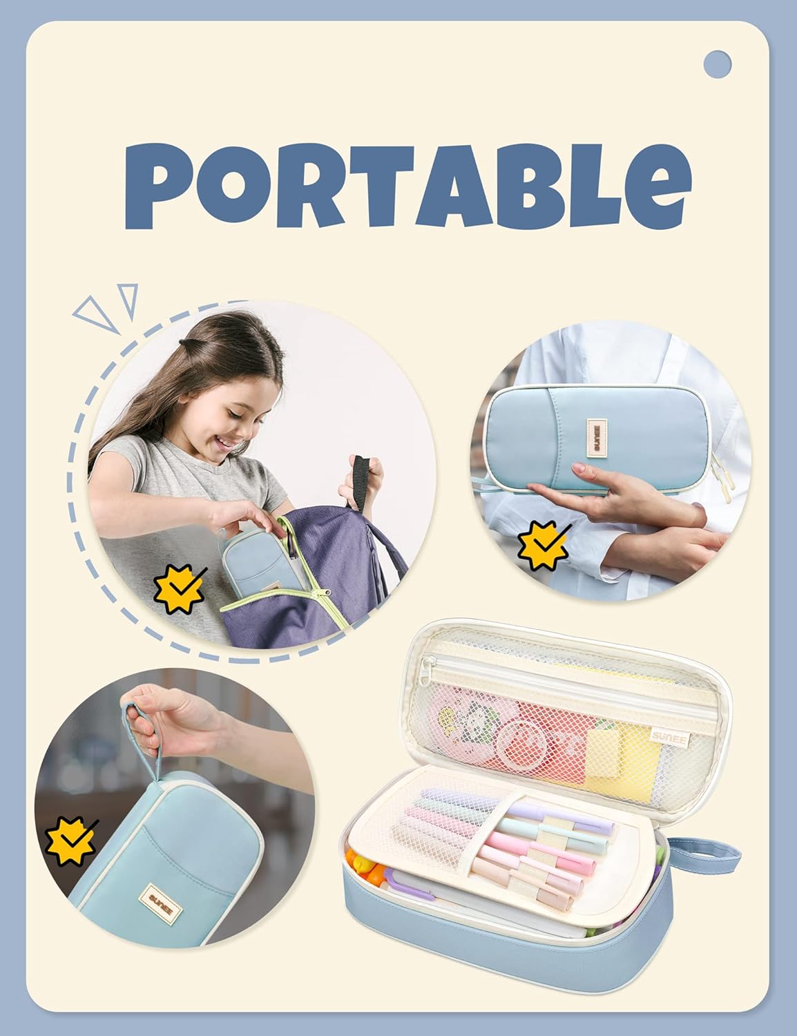 SUNEE Kawaii Stationery Pouch – Portable Pouch for Camping Journals, Sketch Trips, and Picnics