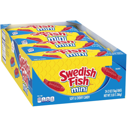 Swedish Fish Mini Chewy Candy – Easter Basket Stuffer and Halloween Trick-or-Treat Bags for Kids, 24 Count