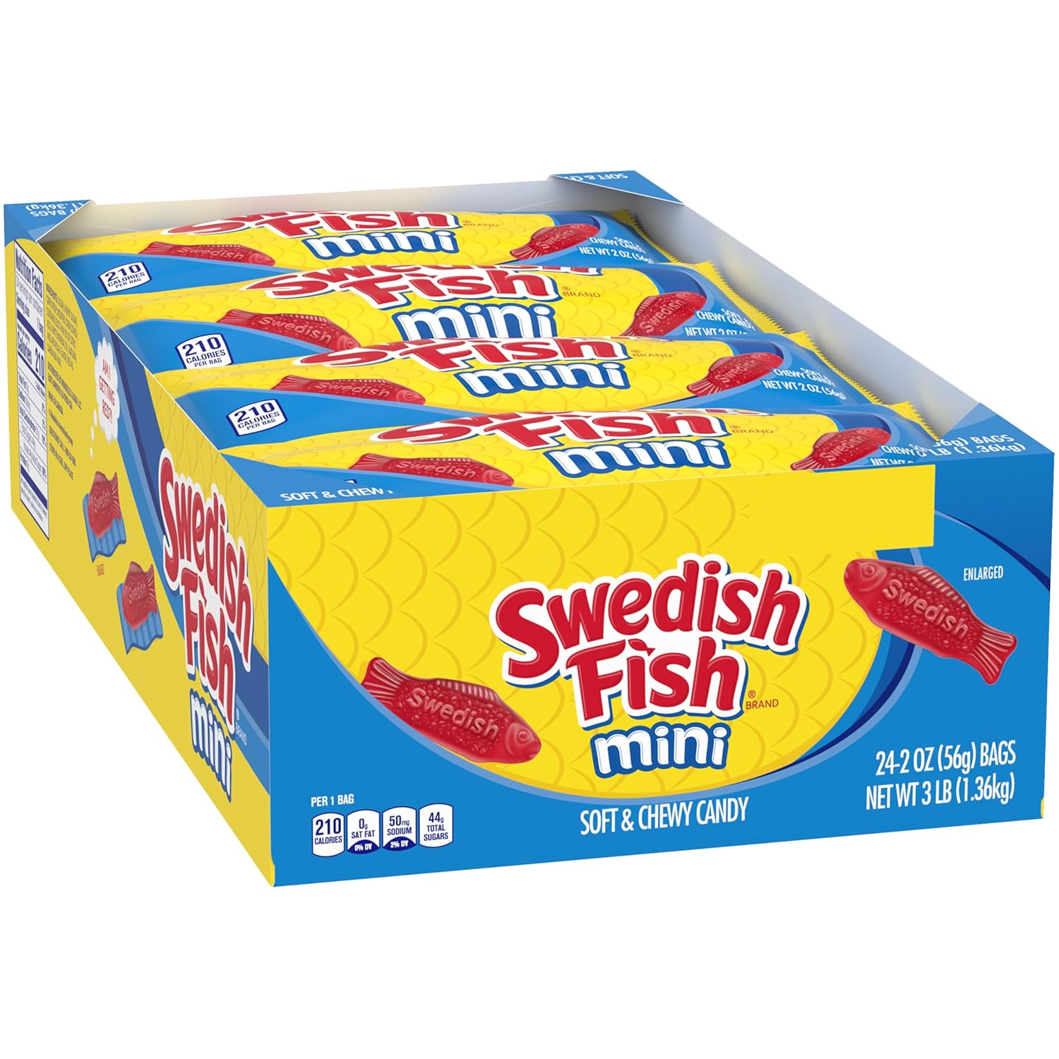 Swedish Fish Mini Chewy Candy – Fun Care Package Gift for College Students and Hard-to-Shop-for Friends, 24 Individually Wrapped Bags