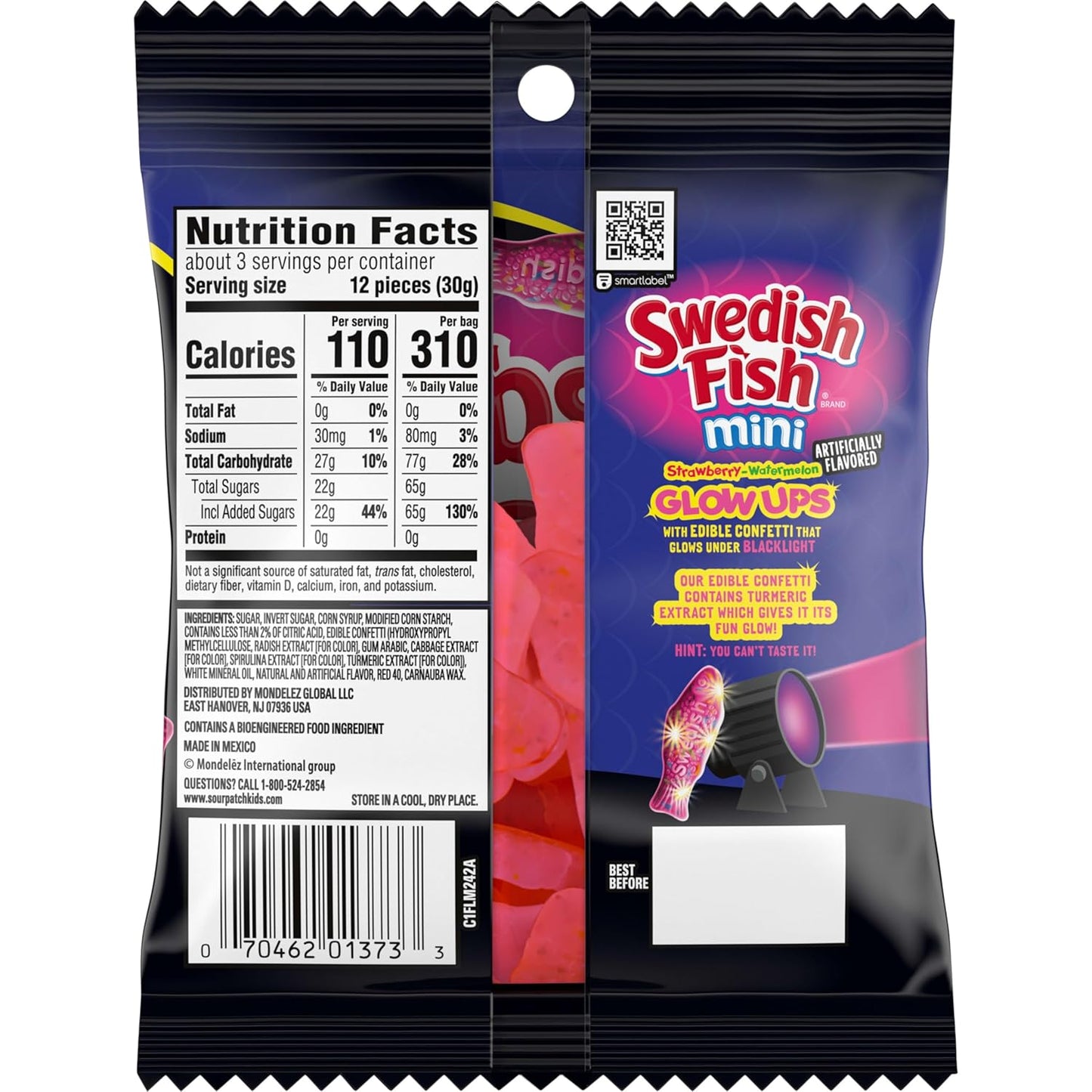 SWEDISH FISH Mini Glow Ups Gummy Candy – Festival and Concert Snack, Shareable Glow Treats in 12 Portable 3.08 oz Bags