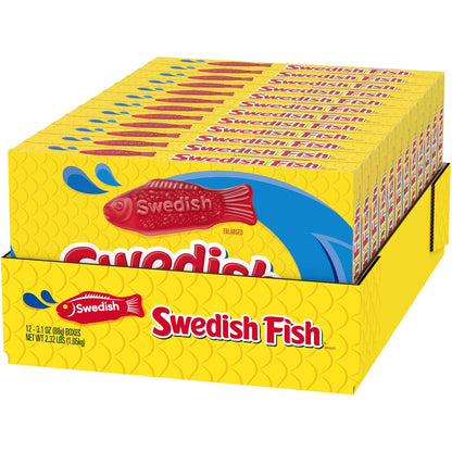 SWEDISH FISH Soft & Chewy Candy Lunchbox Snacks for Kids, 12 Pack of 3.1 oz Boxes for School Treats