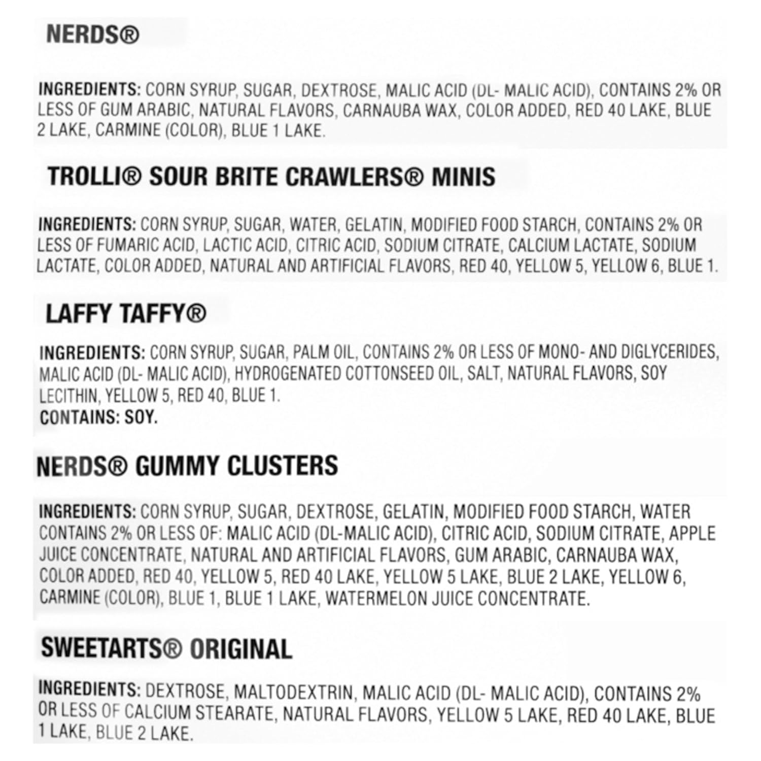 sweet and sour flavor profile spanning multiple candy categories