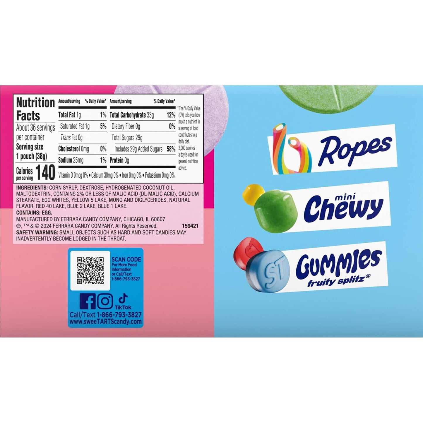SweeTARTS Giant Chewy Candy Rolls – School Lunchbox Treats and Classroom Party Pack, 36 Count