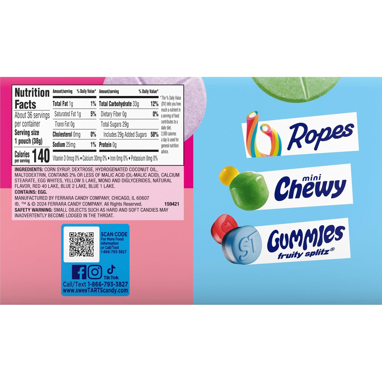 SweeTARTS Giant Chewy Candy Rolls – School Lunchbox Treats and Classroom Party Pack, 36 Count