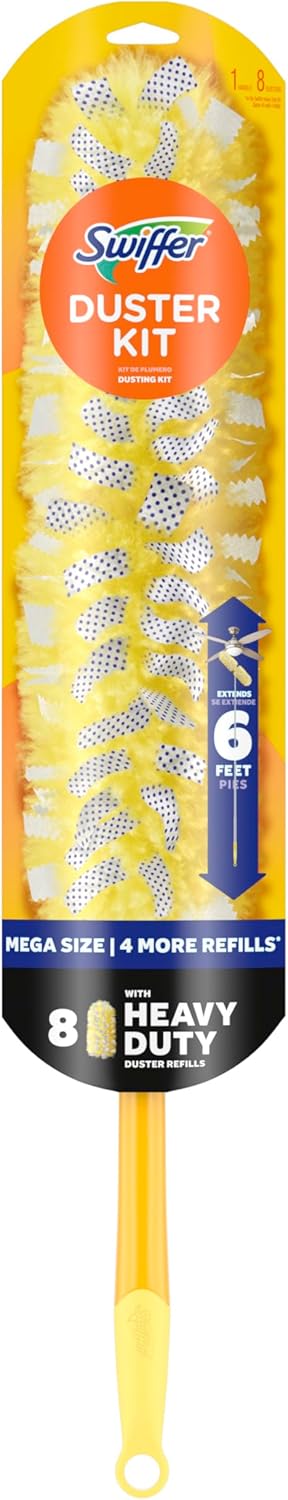 Swiffer Duster Kit with 6 ft Handle – Allergy-Friendly Dusting Tool for Bedrooms, Nurseries and Living Rooms