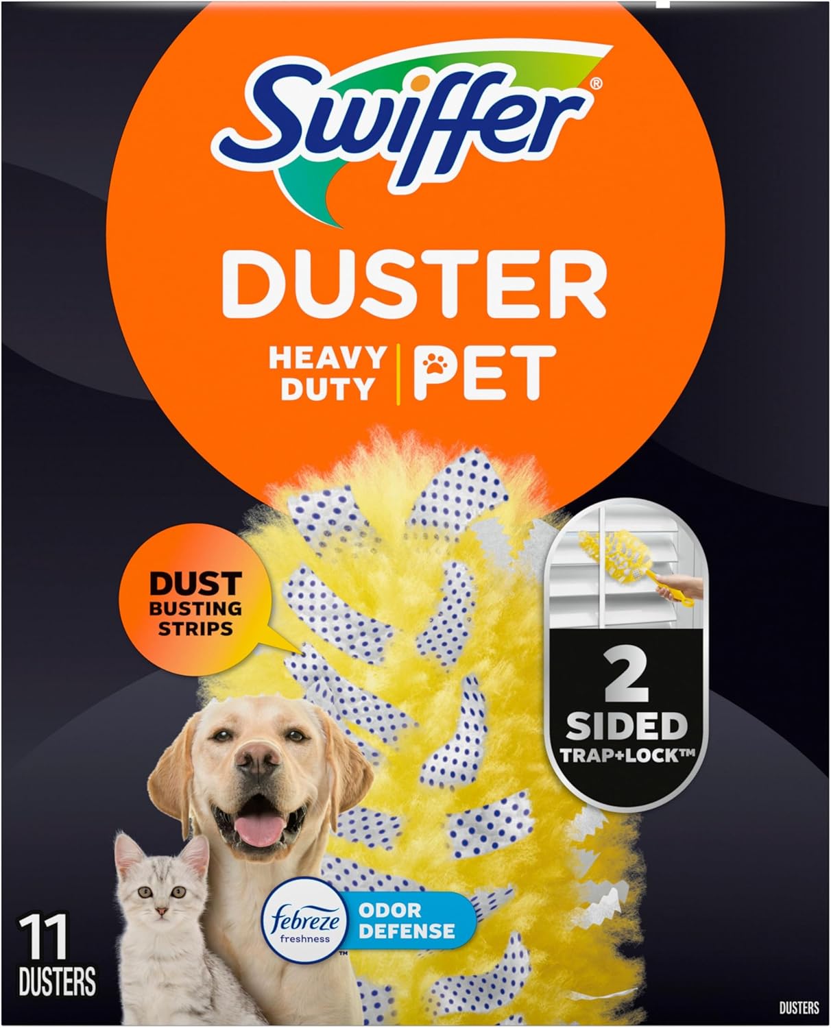 Swiffer Heavy Duty Pet Duster Refills – Bedroom & Living Room Allergen Removal for Cat and Dog Owners, Febreze Scent, 11 Count