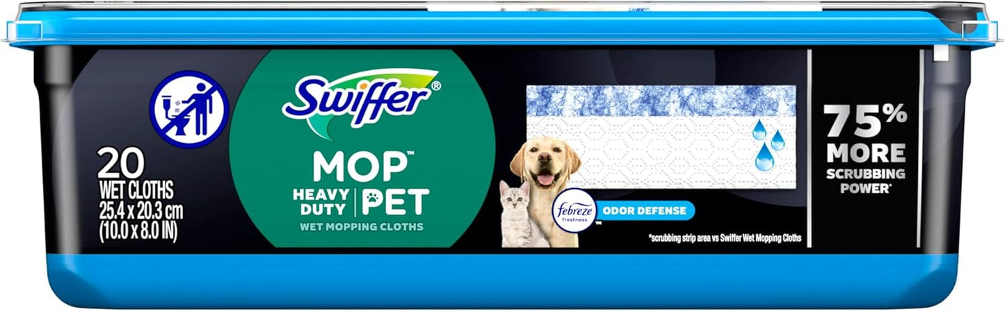 Swiffer Heavy Duty Wet Mop Cloths with Febreze – Nursery and Playroom Safe Floor Cleaning Refills, 20 Count