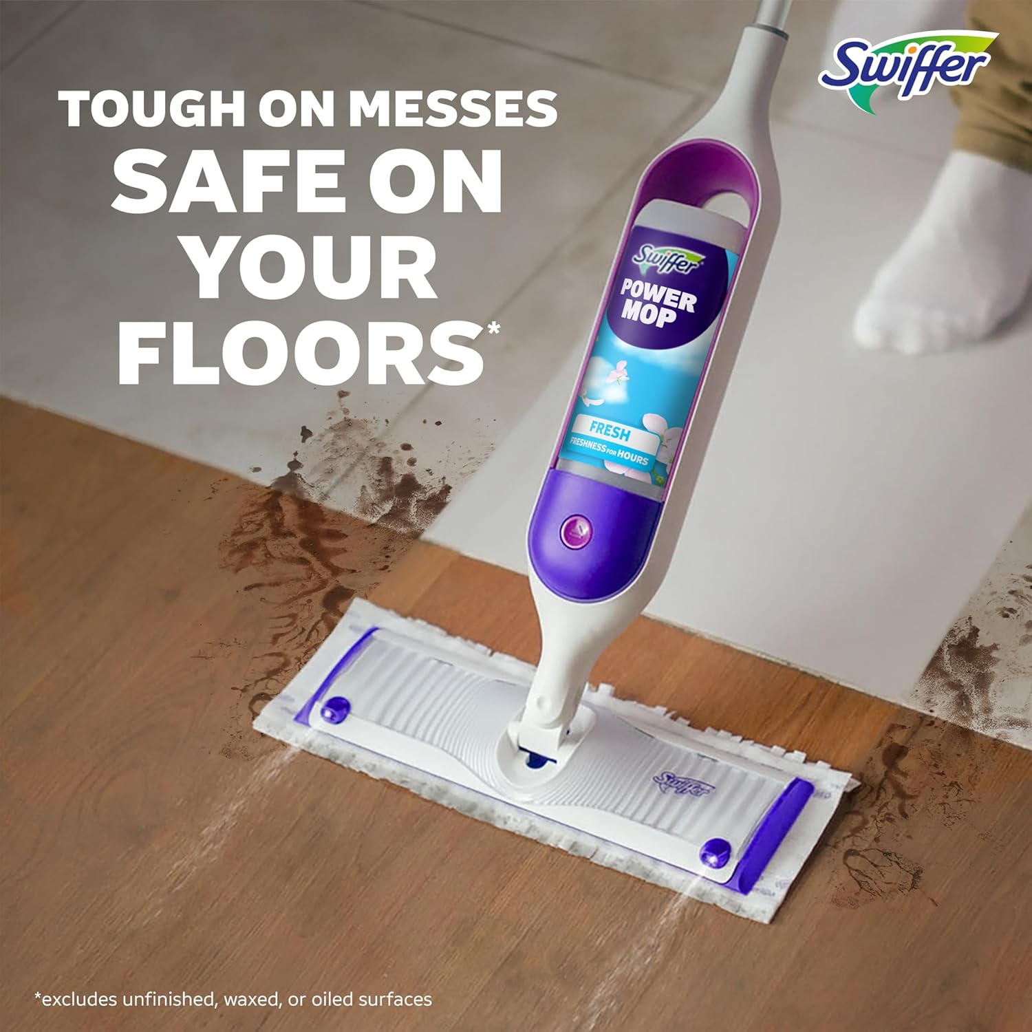 Swiffer PowerMop Multi-Surface Mop Kit for Home Office, Quick Daily Floor Refresh Between Meetings