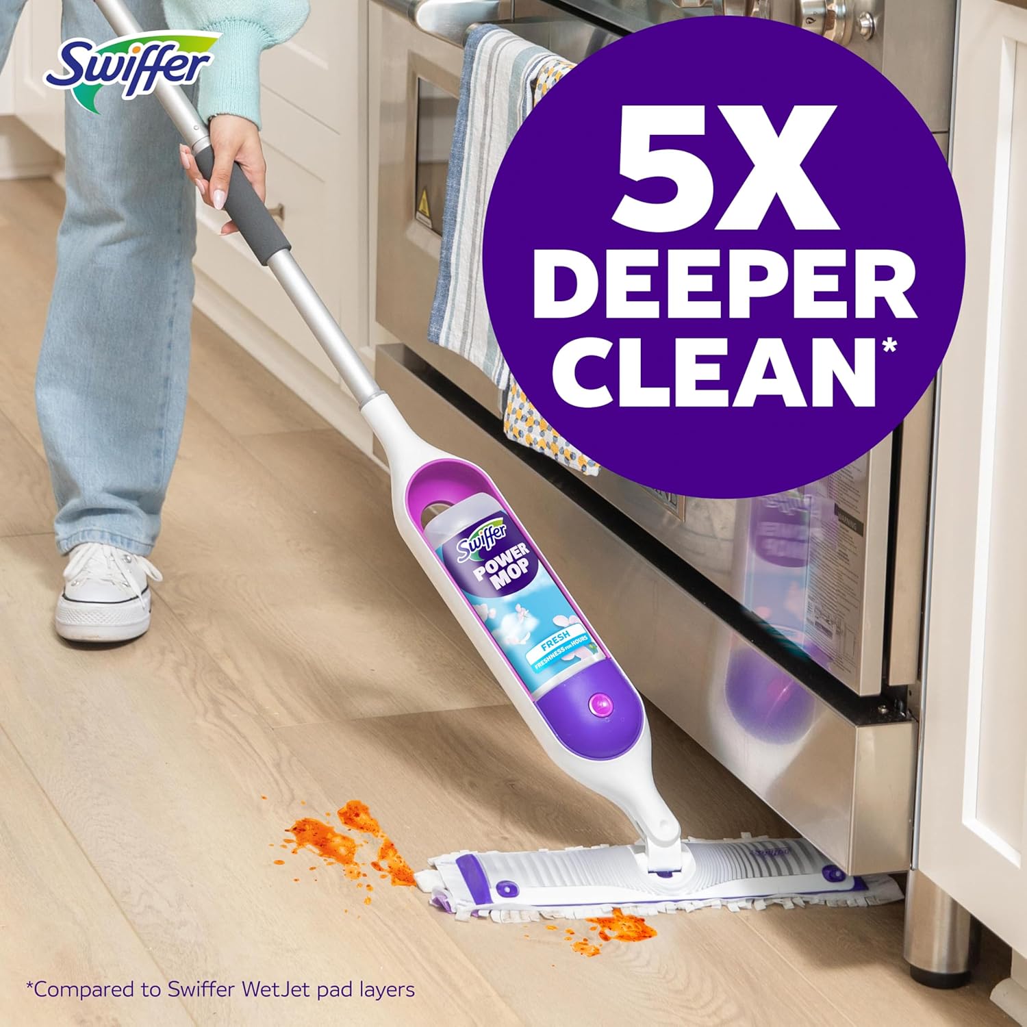 Swiffer PowerMop Multi-Surface Mop Kit for Small Apartments, One-Tool Floor Cleaning Without the Bucket