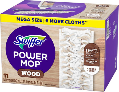 Swiffer PowerMop Wood Mop Pad Refills – Quick Daily Cleaning for Home Office and Study Floors