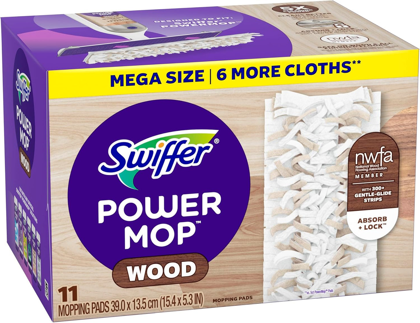 Swiffer PowerMop Wood Mop Pad Refills – Quick Daily Cleaning for Home Office and Study Floors