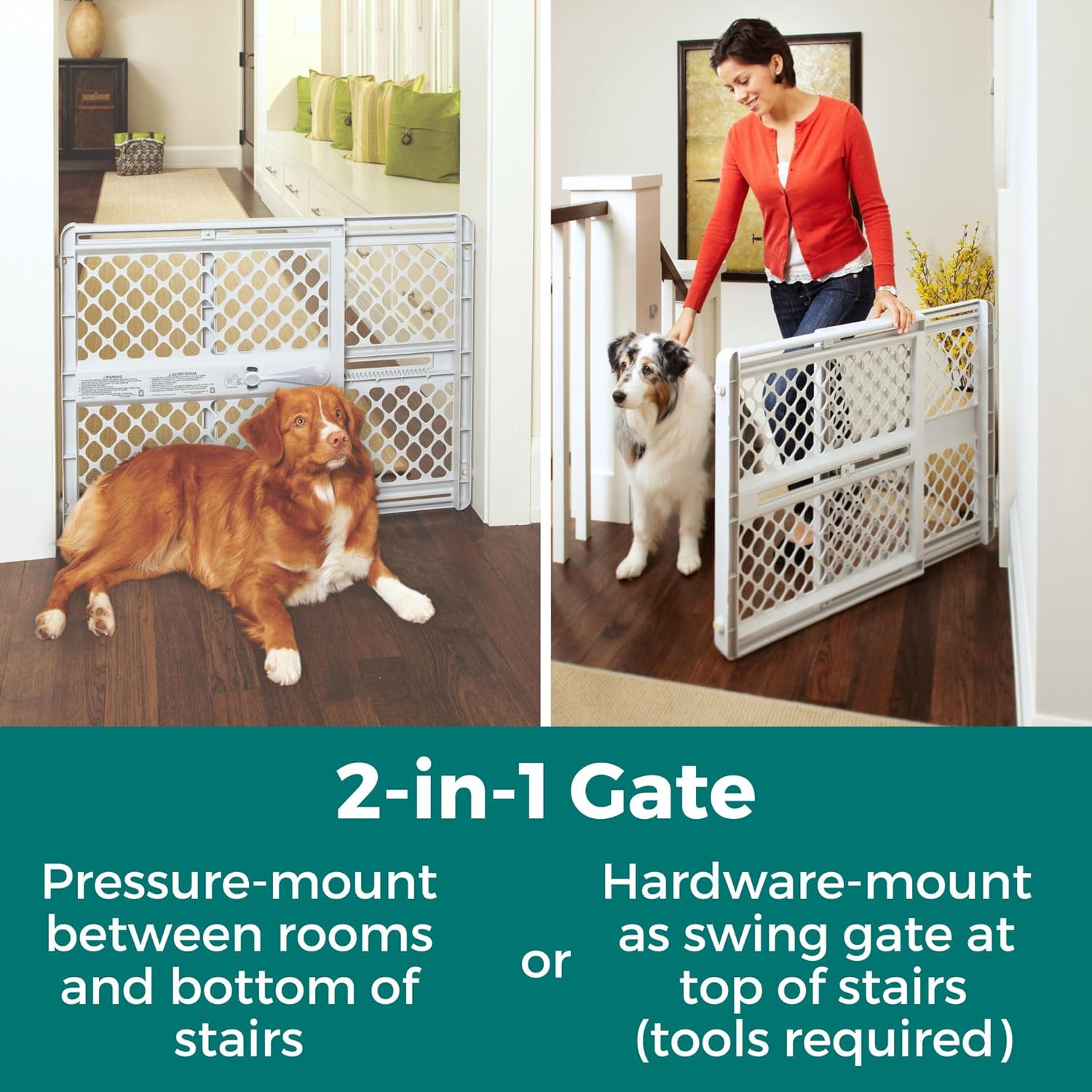 swing gate functionality with included hardware for stairway or doorway use