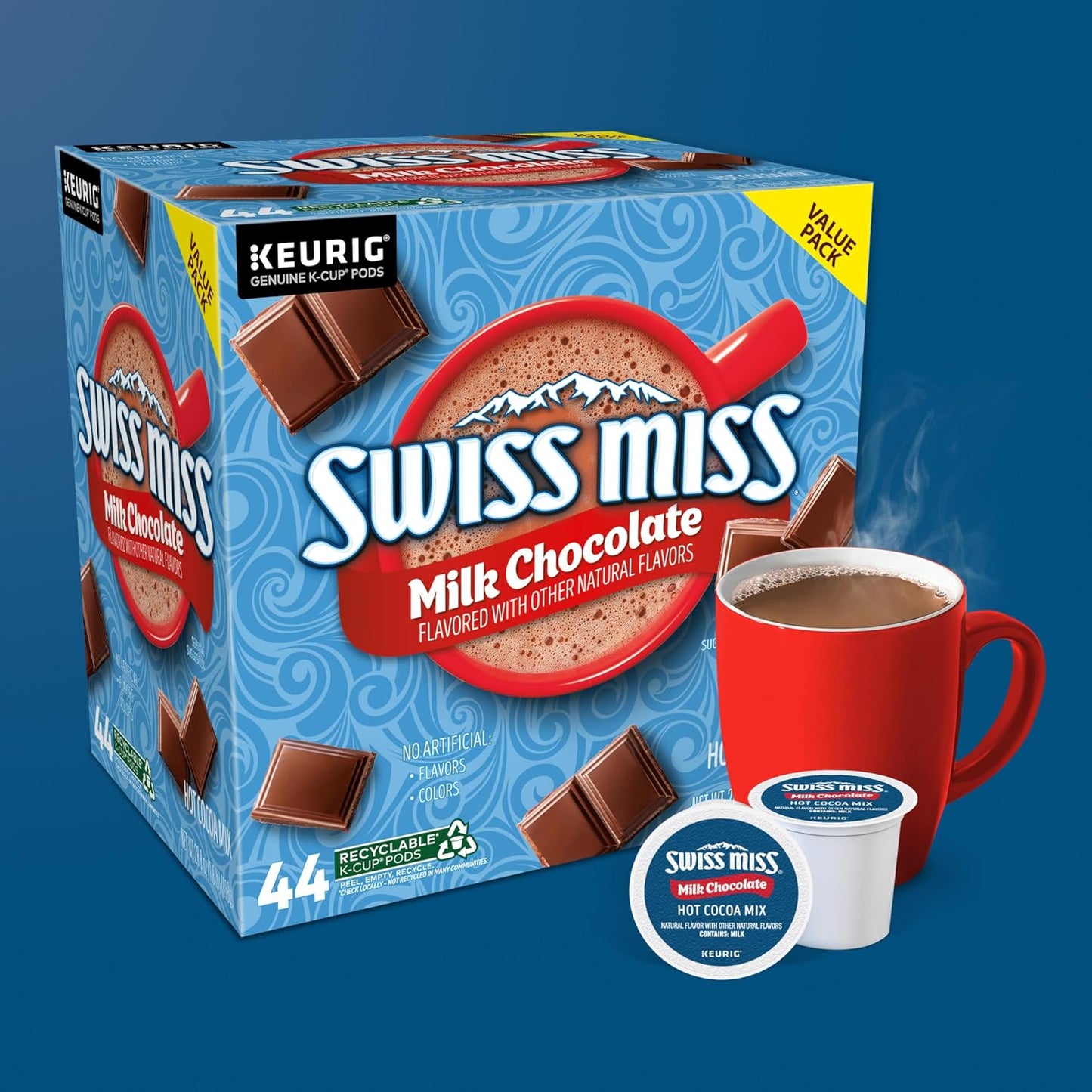 Swiss Miss Hot Cocoa K-Cup Pods – Cozy Stocking Stuffer and Holiday Gift for Her, Milk Chocolate 44 Count