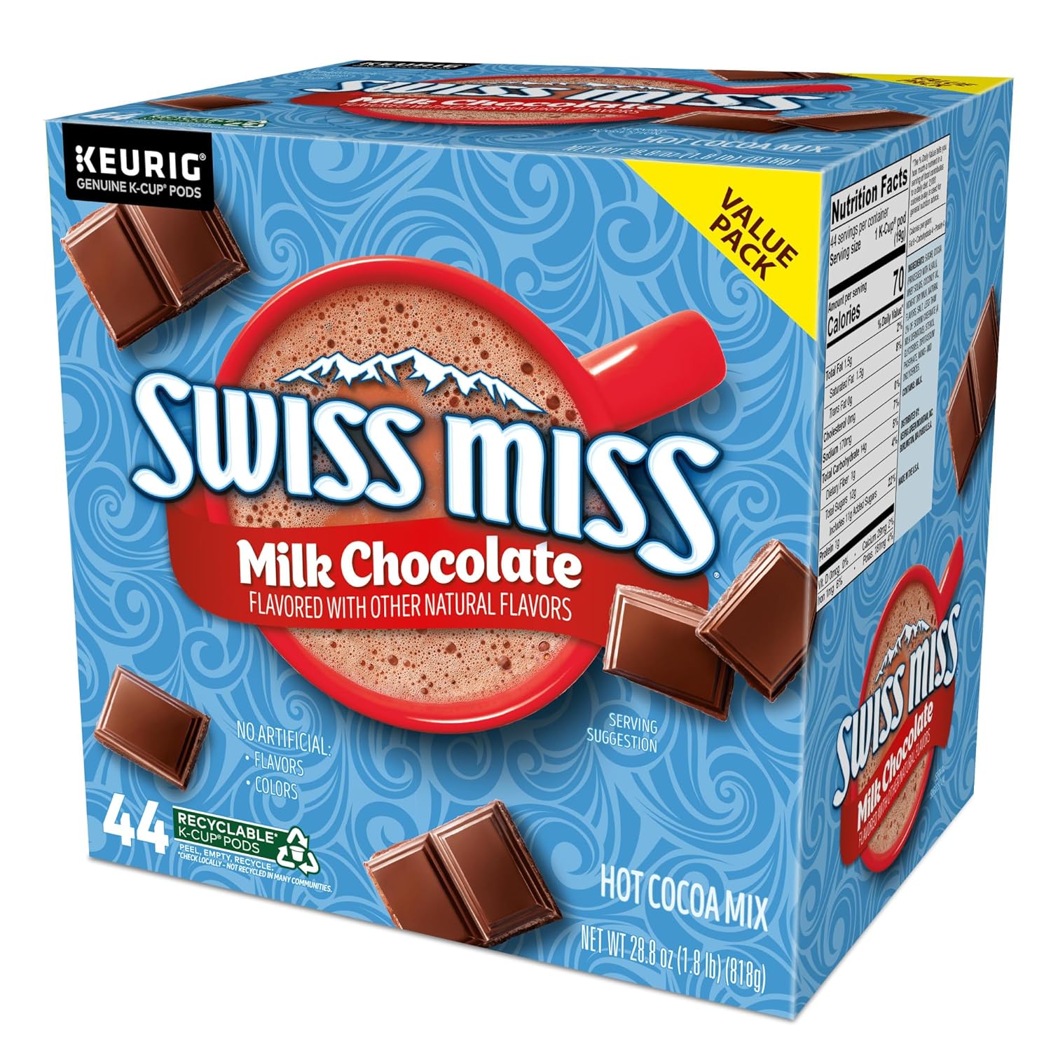 Swiss Miss Hot Cocoa K-Cup Pods – Cozy Stocking Stuffer and Holiday Gift for Her, Milk Chocolate 44 Count