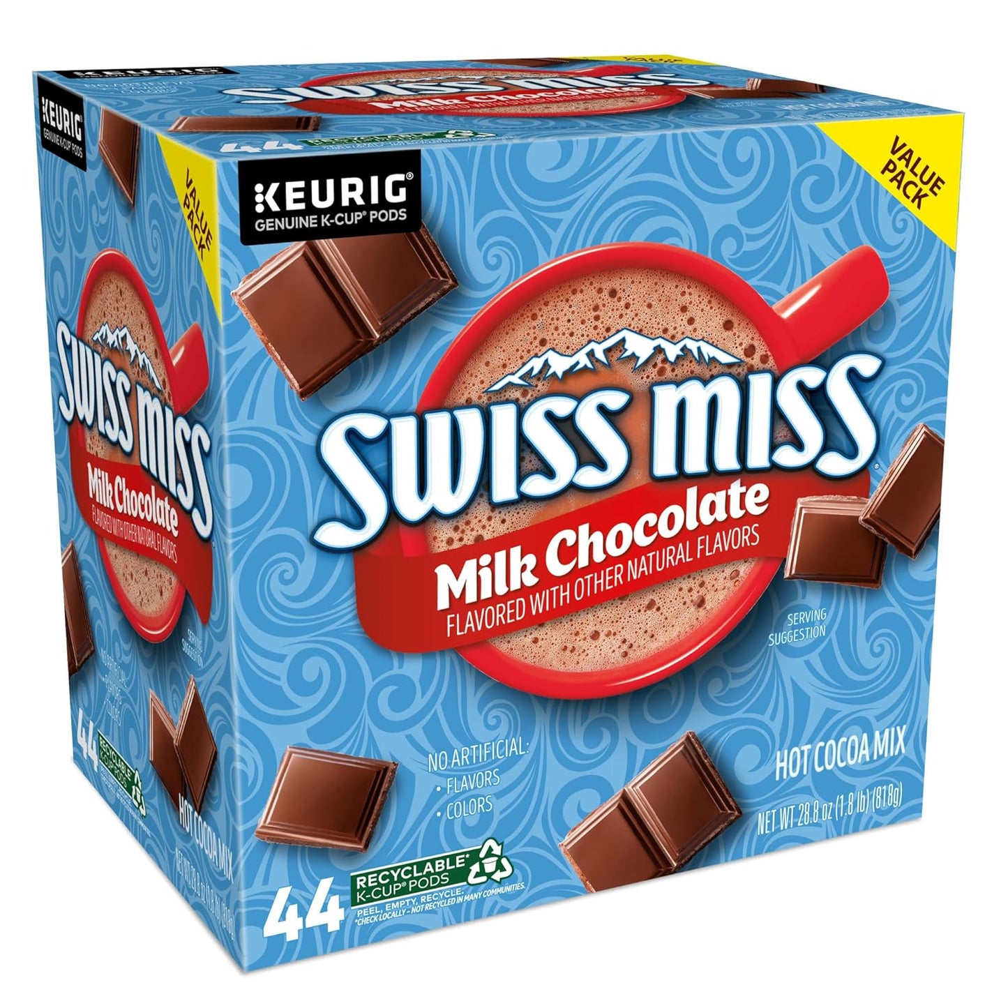 Swiss Miss Hot Cocoa K-Cup Pods – Cozy Stocking Stuffer and Holiday Gift for Her, Milk Chocolate 44 Count
