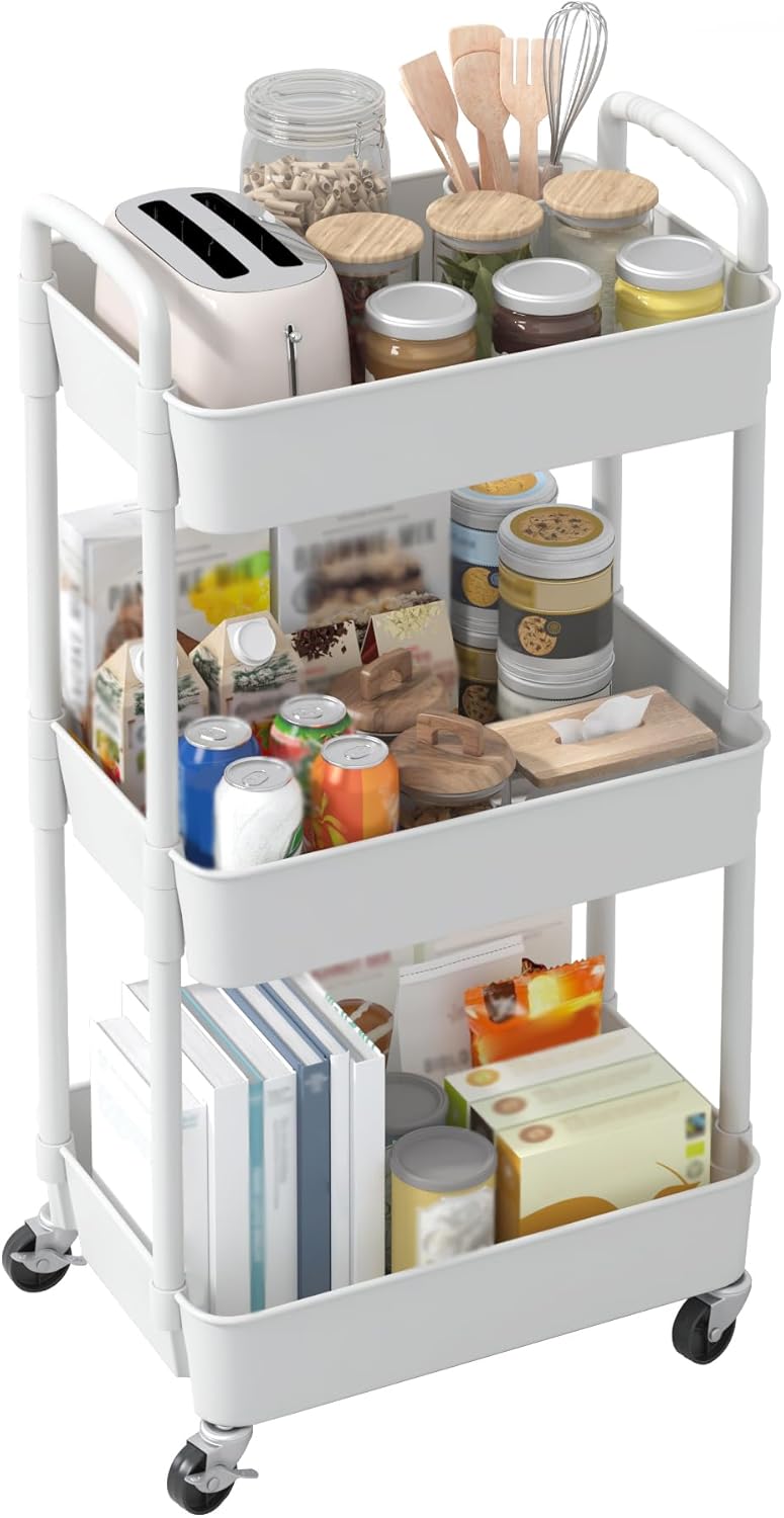 Sywhitta 3-Tier Movable Organizer with Wheels, Charming Valentine's Day Gift for Skincare Lovers, White