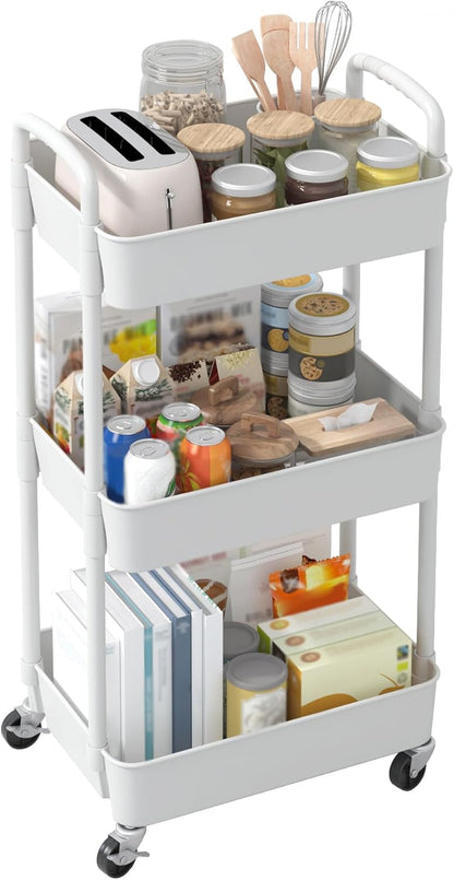 Sywhitta 3-Tier Movable Organizer with Wheels, Charming Valentine's Day Gift for Skincare Lovers, White