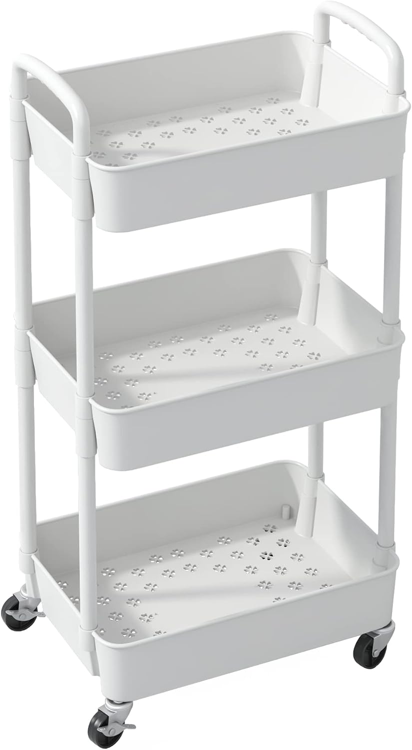 Sywhitta 3-Tier Movable Organizer with Wheels, Charming Valentine's Day Gift for Skincare Lovers, White