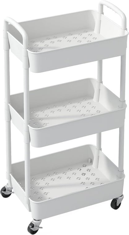 Sywhitta 3-Tier Movable Organizer with Wheels, Charming Valentine's Day Gift for Skincare Lovers, White